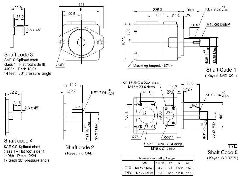 T7E denison pump dimension